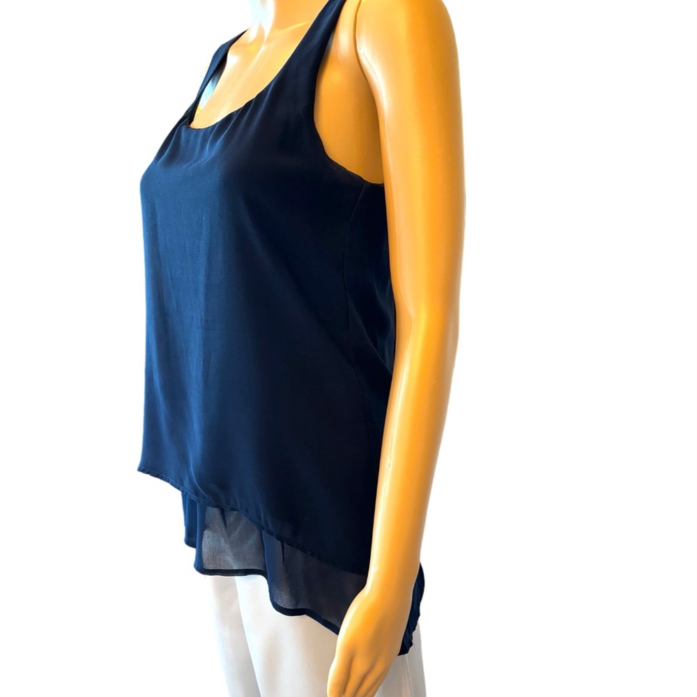 White House Black Market Navy Blue White Layered Asymmetrical Top - Picture 5 of 10